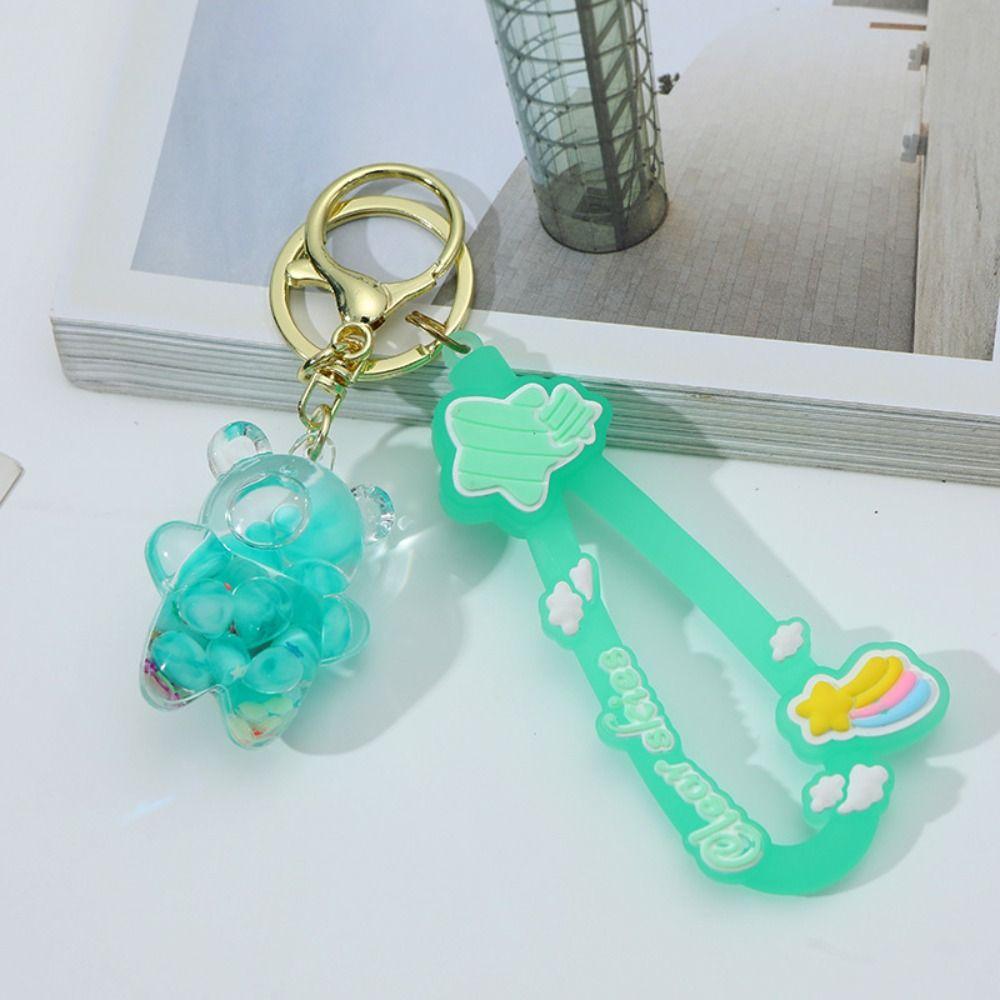 Cartoon Acrylic Quicksand Pendant Bubble Beads Key Rings Quicksand Bear Keychain Female Girl