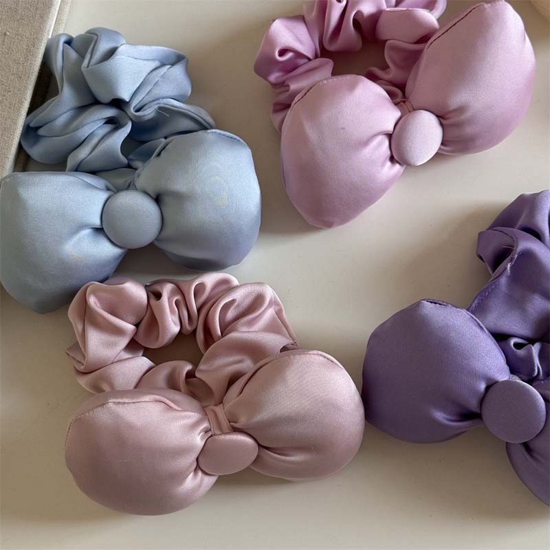 Новые корейские яркие бантики-скранчи для волос для женщин, милые однотонные атласные резинки для хвостика, аксессуары для волос