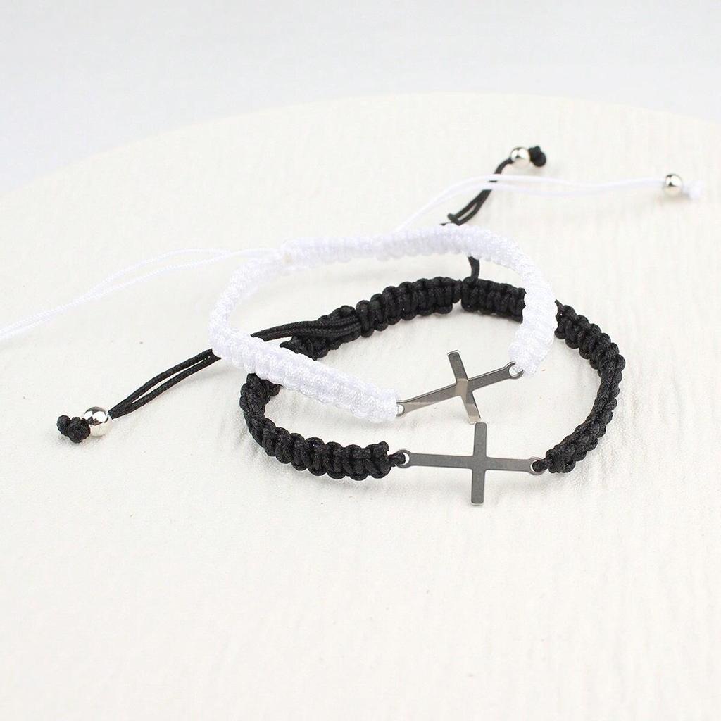 Минималистичный многоцветный плетеный вручную браслет-крест из нержавеющей стали для пары