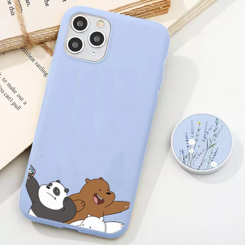 Чехол для телефона с изображением мультяшного аниме-медведя для iPhone 11 12 13 Mini Pro Xs Max 8 7 6 6S Plus X XR Solid Candy Color Case