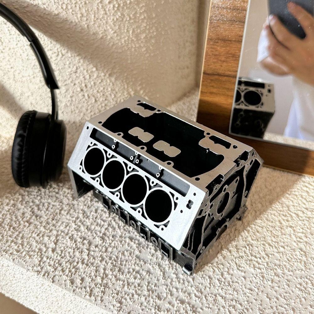 Resin Engine Block Desk Organizer Black Business Card Bracket Pen Holder Office Desk Organizer