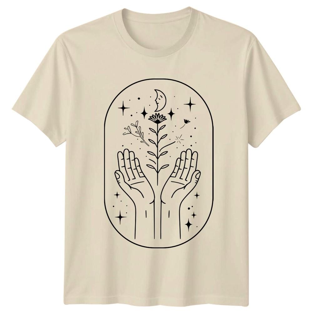 Celestial Hands Moon Flower Magic TShirt Mystic Spiritual Tee