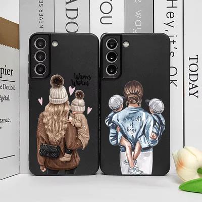 Модный Чехол для Телефона Семья Девочка Мальчик Супер Мама Малыш для Samsung S25 S24 S23 Ultra S22 Plus S21 S20FE Edge M54 M55 Мягкий Чехол-Оболочка
