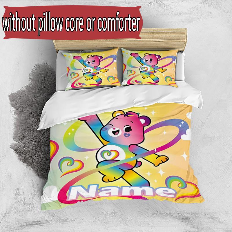 3pcs Duvet Cover Set (1*Duvet Cover + 2*Pillowcase, Without Core), Custom Name Care Bears Pattern Bedding Set, Home Bedroom Decor Gift