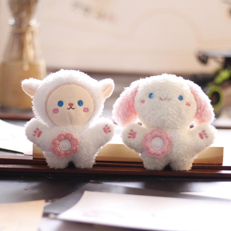 Cute Plush Animal Keychain Fluffy Sheep Pig Dog Monkey Rabbit Soft Bag Charm