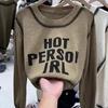 Ранняя осень новый ретро свободный вязаный свитер с принтом букв женский с круглым вырезом нишевый универсальный свитер с длинным рукавом