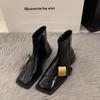 Fashion 2024 New Autumn and Winter Women's Short-tube Metal-decorated Square-toe Casual Solid Color Fashion Boots