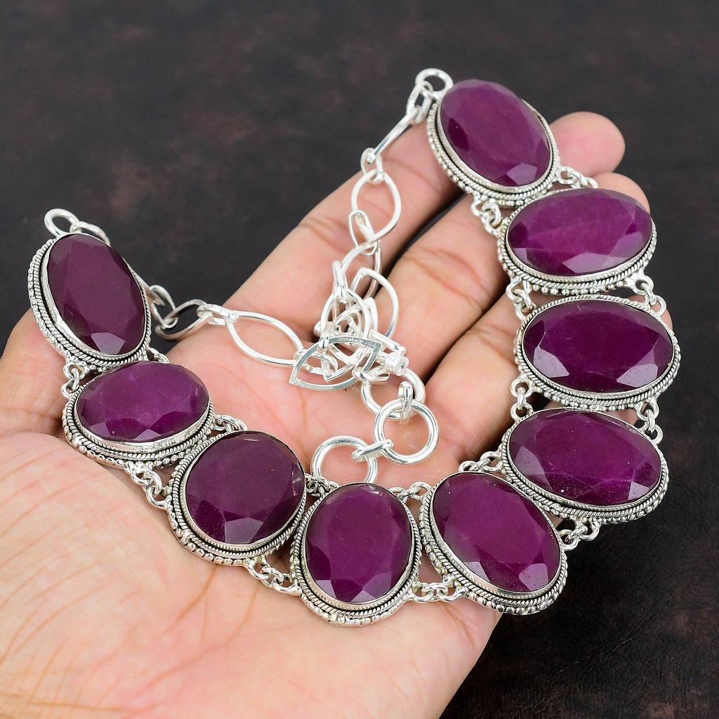 Faceted Kashmir Ruby Necklace Gemstone Vintage Necklace 925 Sterling Silver Adjustable Chain Necklace Handmade Elegant Jewelry Wedding Gifts