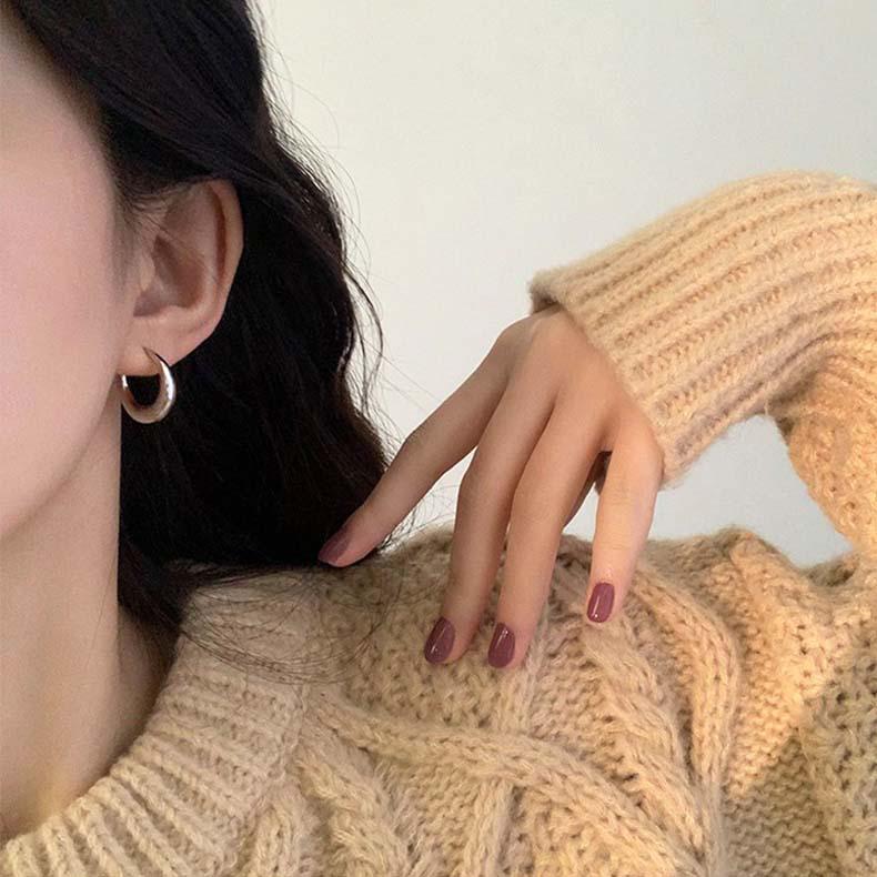 Элегантные большие металлические серьги в форме полумесяца и полукруга - Серебряная игла для женщин