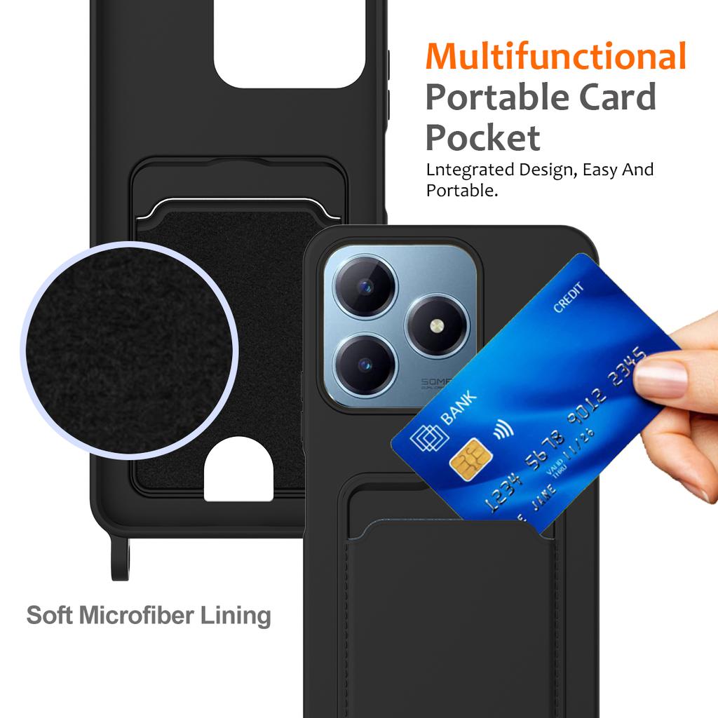 Для Realme Note 60x 4G/C63 4G/C61 4G/C61 (Индия) Чехол для 4G/Narzo N63 4G/Note 60 Силиконовый с держателем для карт Задняя крышка со шнурком