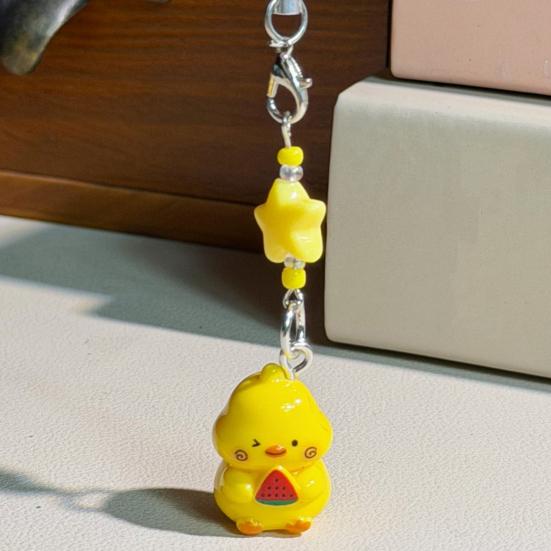 Keychain Pendant Resin Smooth Shiny Mini Size 3D Yellow Chicken Star Bead Design Keyring Bags Mobile Phone
