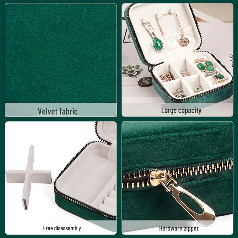Бархатная шкатулка для драгоценностей на молнии: Портативное хранилище для ожерелий, браслетов, колец и серег