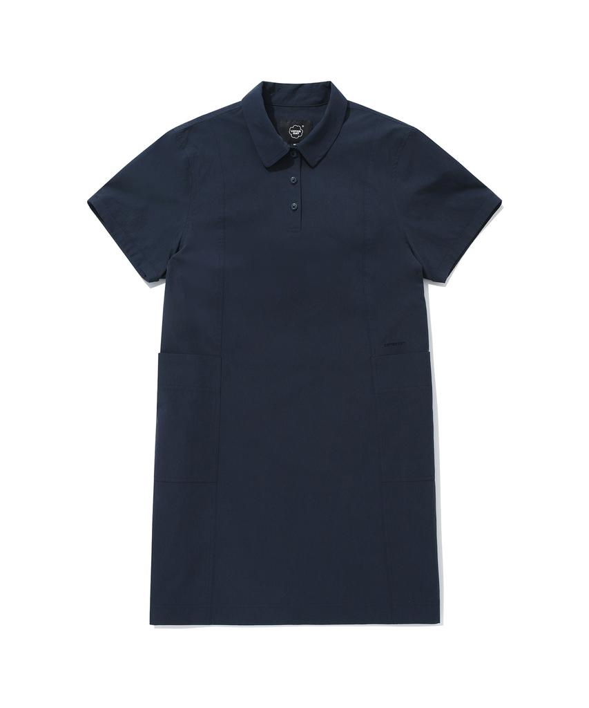 Covernat Woman Collared Half-Sleeve Dress Navy