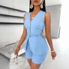 Women's Summer 2 Piece Outfits Sleeveless V Neck Button Down Vest Top Lace-up Shorts Set Casual Office Lady Business Suit