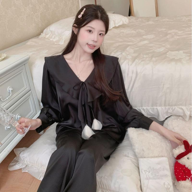 Spring and summer new simple style loose and comfortable long-sleeved pajamas set women's loungewear light luxury high-end sense can be worn outside