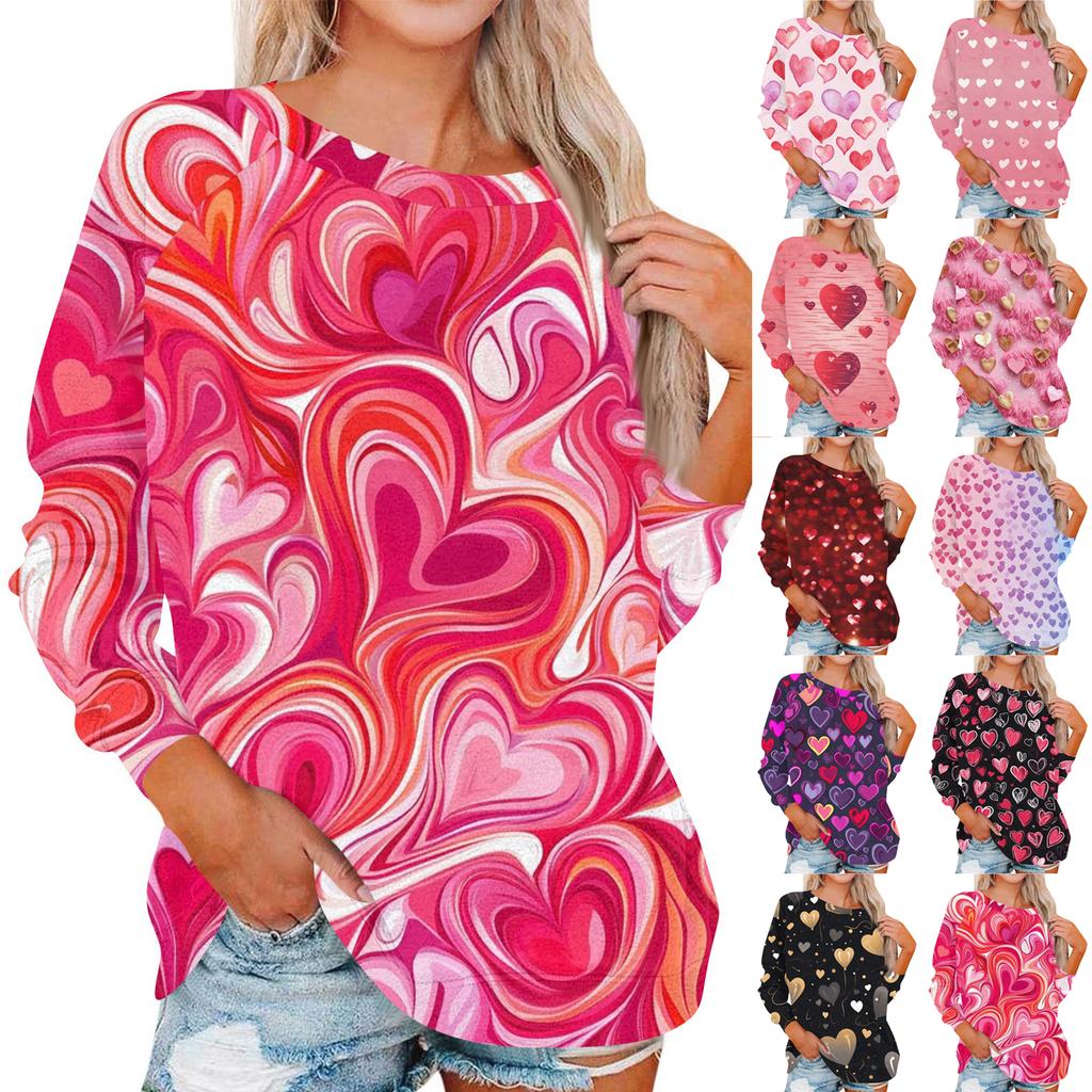 Женский модный пуловер с круглым вырезом и длинными рукавами, с принтом ко Дню святого Валентина, повседневный