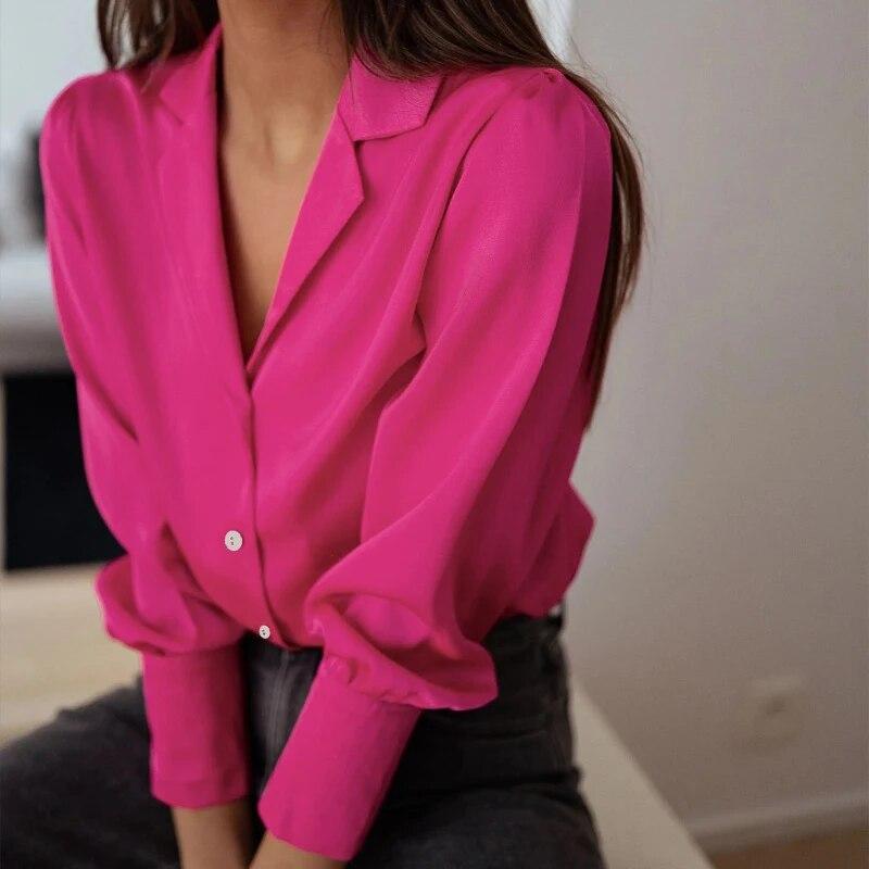 Модная повседневная рубашка на пуговицах с длинным рукавом, женские элегантные однотонные офисные блузки с зубцами, женские свободные весенние женские топы 30436