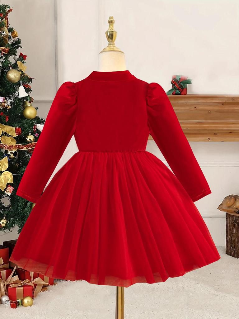 Красное платье принцессы на Рождество с пайетками, рукавами-фонариками и золотым бархатом для девочек