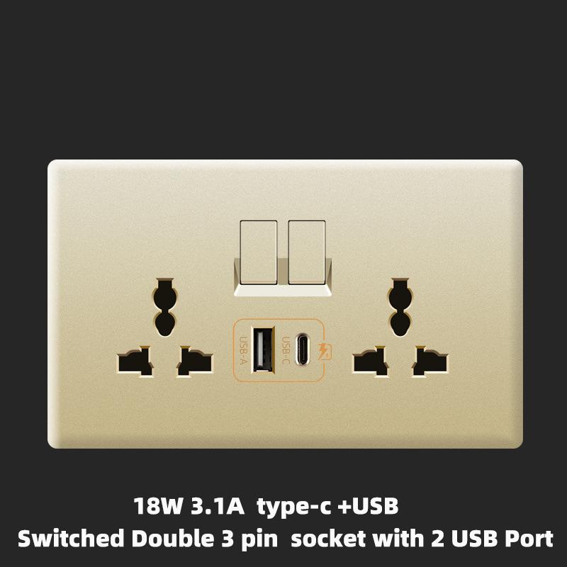 Розетка 13А, Великобритания, 18 Вт, быстрая зарядка Type-C, настенная розетка 220 В, панель переключателей на 1/2/3/4 клавиши, 1/2-ходовая, универсальная 5-контактная настенная электрическая розетка