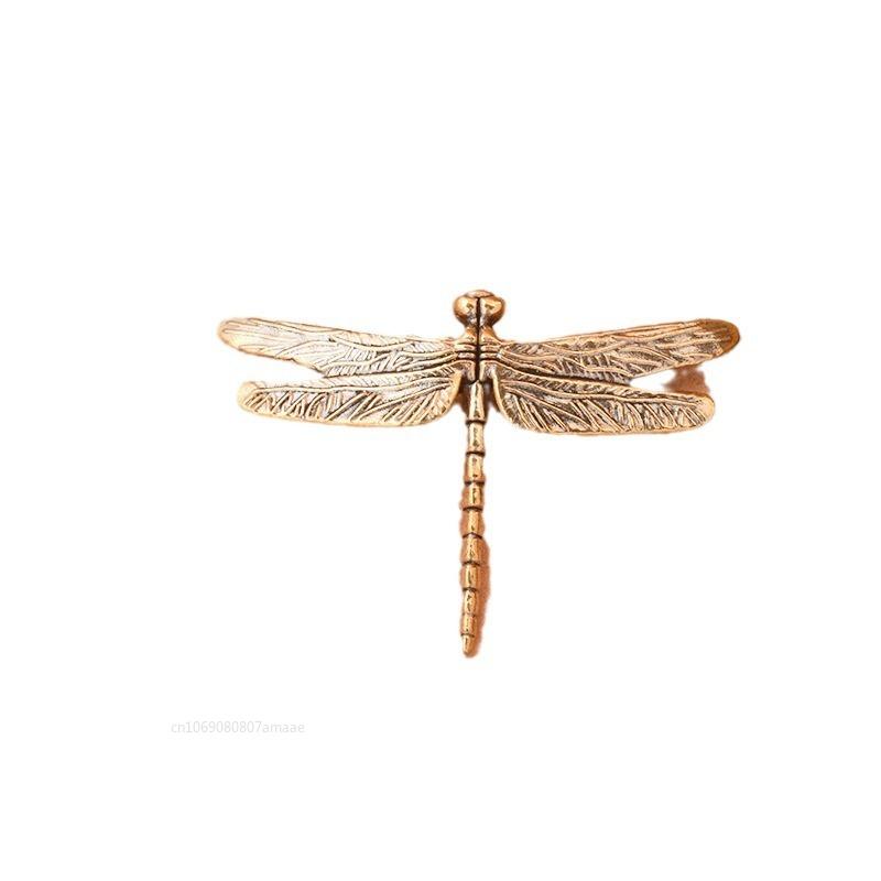 Chinese Style Copper Insect Tea Pet Vintage Dragonfly Figurines Miniatures Desktop Simulation Animal Ornaments Home Decorations