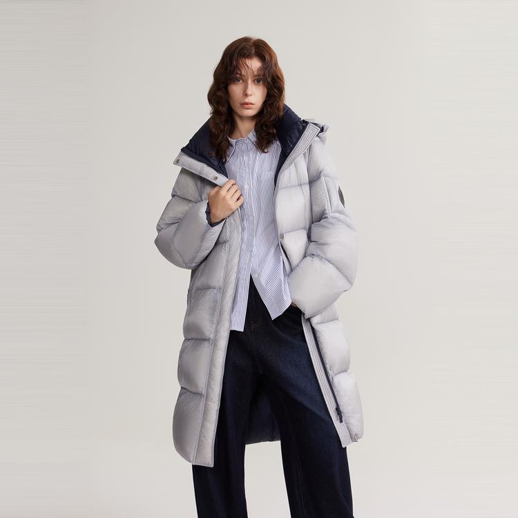 ELLE French Style High-End Warm Hooded Low Saturation Down Jacket Women outerwear Light-Gray EY49375