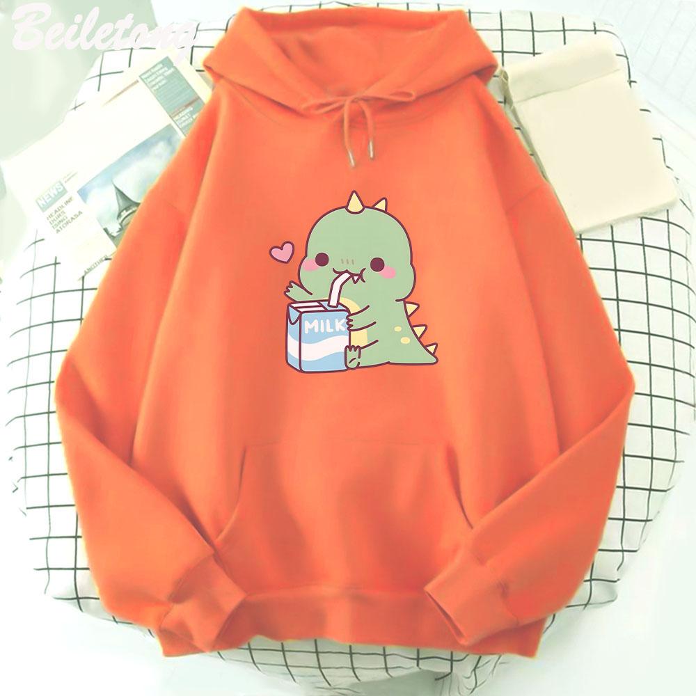 Dinosaur Oversized Cartoon Women Sweatshirt Hoodie Cute Print Kawaii Clothes for Girl Pullover Casual Funny Women Harajuku Wram