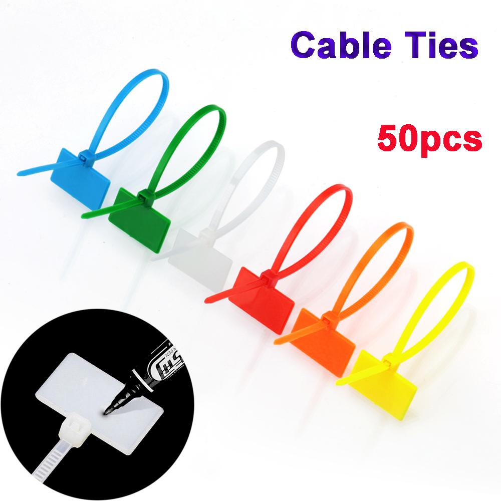 50pcs 4*150mm Nylon Self-locking Loop Tag Labels Wire Ties Cable Winder