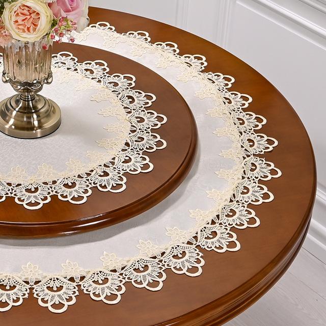 Round Tablecloth Dining Table Cover American Retro Lace Flower Cushion Tablecloths Towel Cover Countryside Fabric Dust Cloth