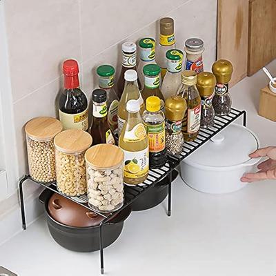 Расширяемый органайзер для полки для кухонной столешницы, металлический шкаф, полка для кладовой, органайзер для специй, экономящий место, нескользящий, не ржавеющий
