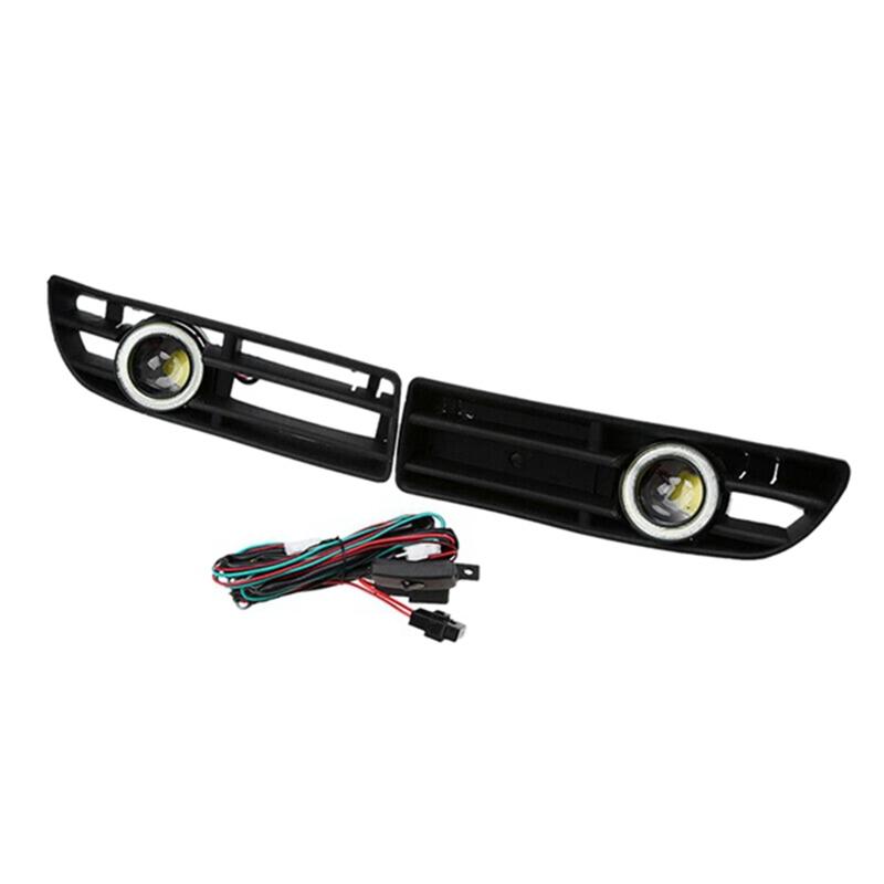 M63K-1Pair Fog Lights Angel Eyes Lamp Front Bumper Grille Grill Cover With Wire Kit For Jetta Bora MK4 1999-2004