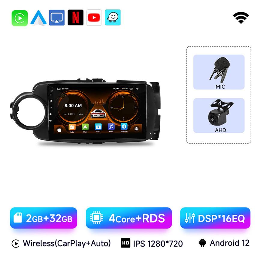 JIUYIN 9-дюймовая автомобильная магнитола Android 13Для Toyota Yaris 2012 - 2017 Мультимедийный плеер Android Auto Беспроводной Carplay GPS 2Din DVD