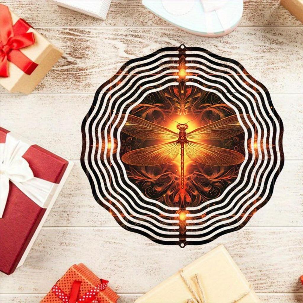 Laser Cut Metal Wind Spinner 3D Dragonfly Mandala Design Holographic Garden Decor Outdoor Hanging Rotary Wind Chime Gift