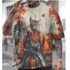 Men's Japanese T-shirt Autumn Samurai Cat Pattern T-shirt 3D Printing