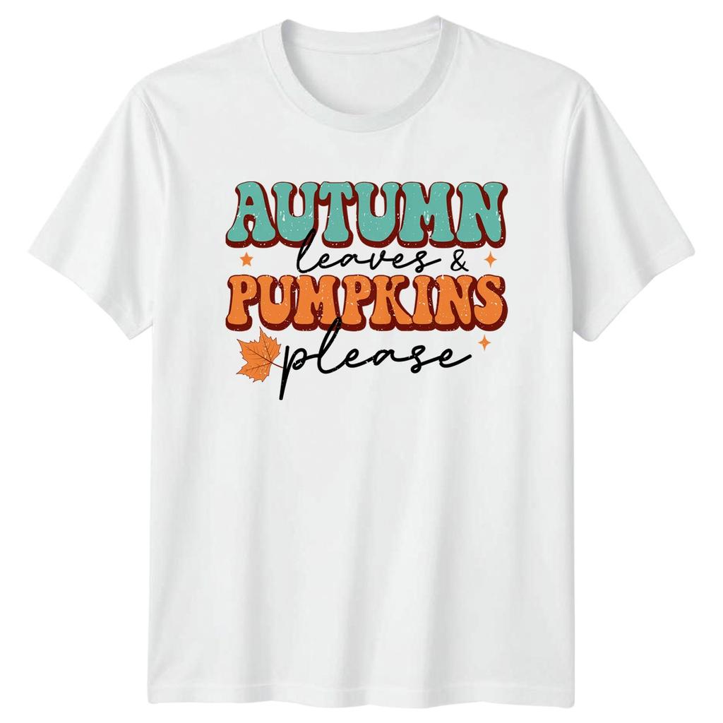 Autumn Leaves And Pumpkins Please TShirt Retro Fall Seasonal Gift