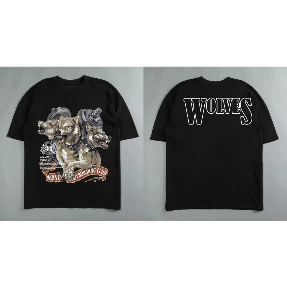 Darc Wolf Head Смешной принт Тренировка Тренажерный зал Фитнес 100% хлопок Мужская футболка с коротким рукавом Повседневная футболка Модные спортивные свободные топы Y2k