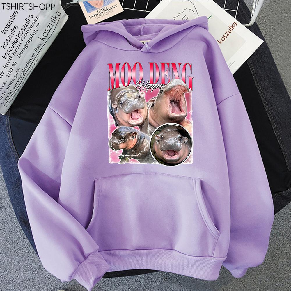 Толстовка с капюшоном Moo Deng Fashion Unisex Harajuku Aesthetic Graphic Cute Hippo Hoodies Unisex Autumn Winter Kawaii Pullovers Sweatshirts