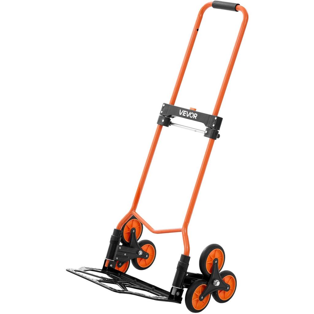 Stair Climbing Cart, 54 kg Stair-Climbing Capacity, Portable Folding Trolley Cart with Telescoping Handle, 6 Wheels and 2 Bungee Cords, Stair Climber
