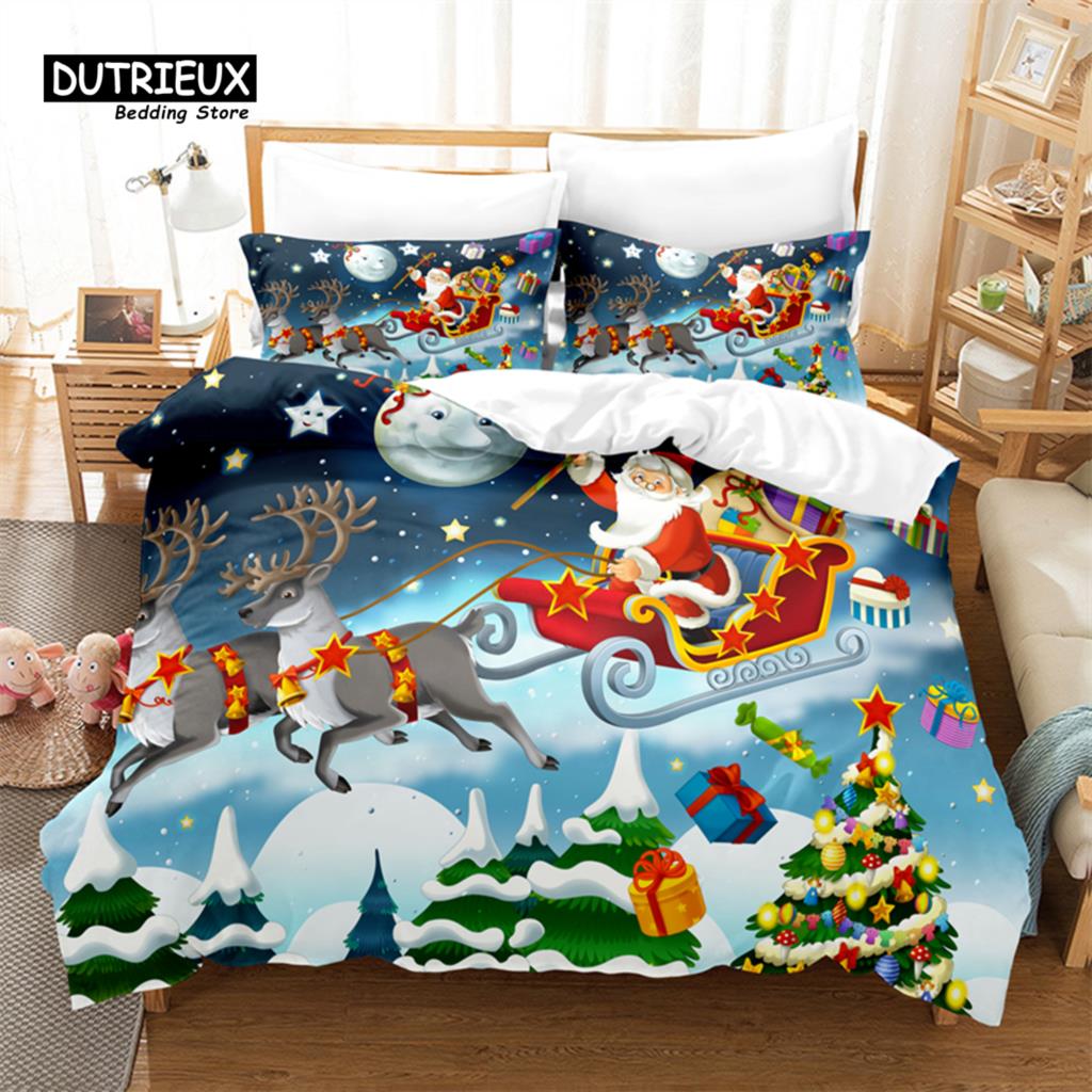 Рождественский комплект постельного белья с изображением Санты, комплект постельного белья с изображением рождественских саней, мягкий, удобный, дышащий, пододеяльник для спальни, гостевой комнаты