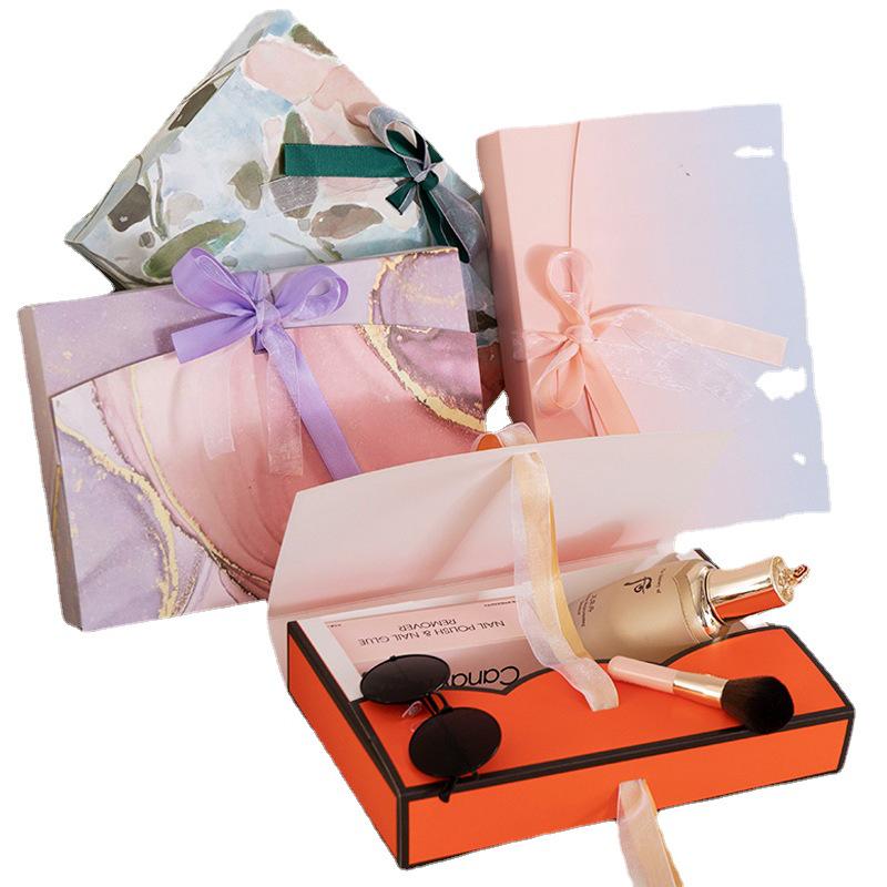 Custom Pearlescent Bow Ribbon Gift Box for Silk Scarves, Pajamas, and Shirts
