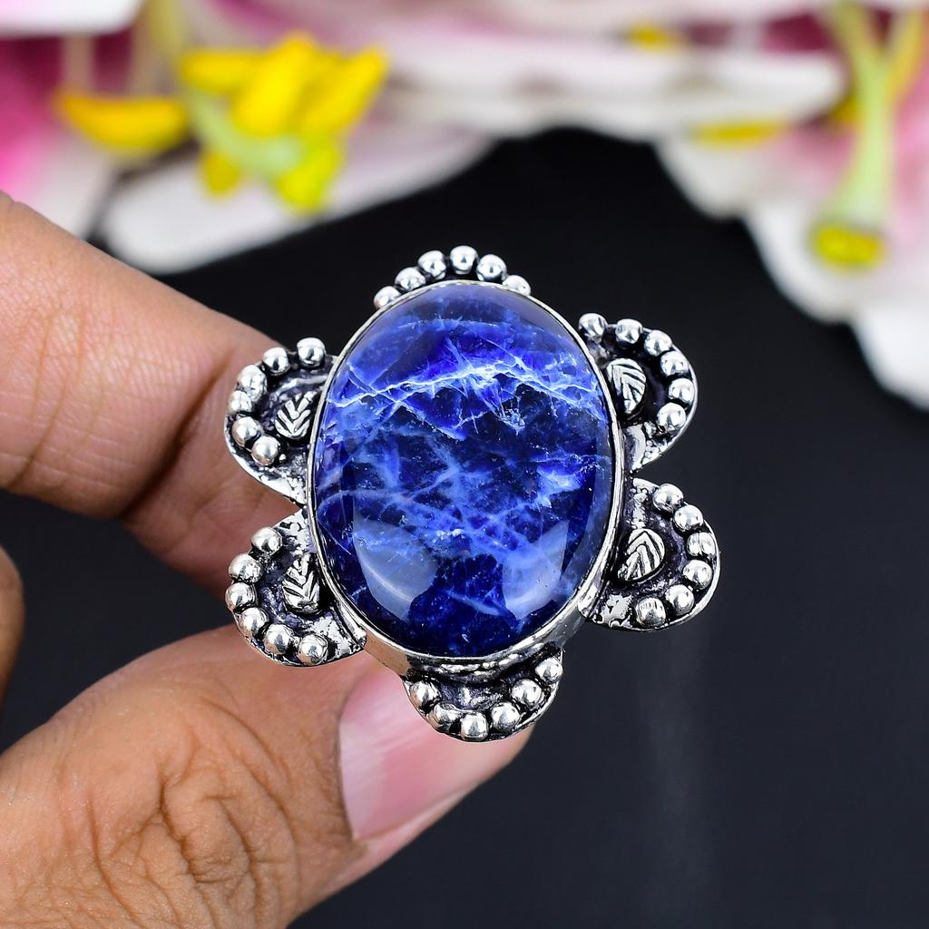 Sodalite Gemstone Handmade 925 Sterling Silver Jewelry Ring Size 8 KG-1669