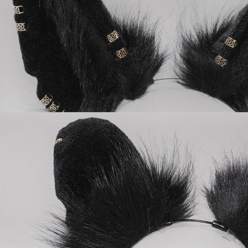 Cosplay Furry Animal Wolf Ears Hair Hoop Lolita Costume Cosplay Long Fur Headpiece for Halloween Party Decoration