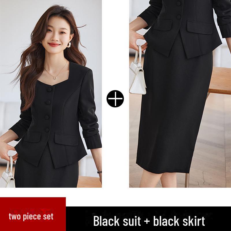 Женский профессиональный костюм с юбкой и длинным рукавом Busaron 2024 года — официальная рабочая одежда для собеседований и продаж.