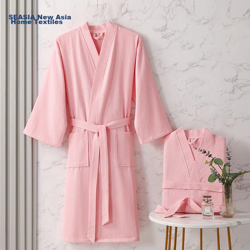 Xinya Bathrobe, Pure Cotton Waffle Pattern Adult Bathrobe, Thin Home Bathrobe for Men And Women Couples, Women's Style