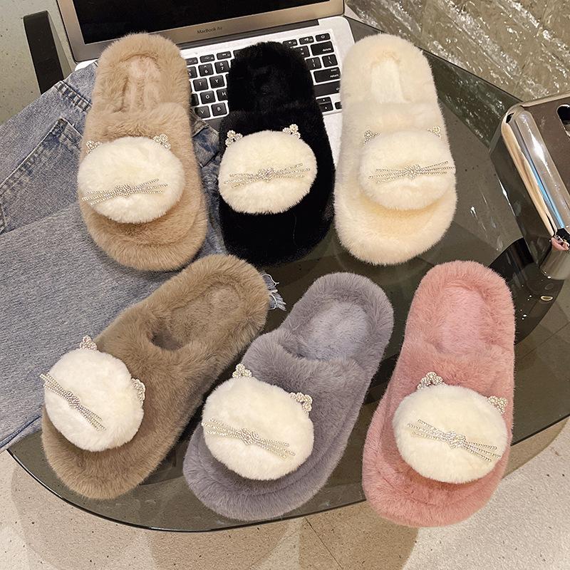 Зимние пушистые тапочки, женские домашние меховые тапочки для женщин, удобная пушистая домашняя обувь на плоской платформе, корейские шлепанцы