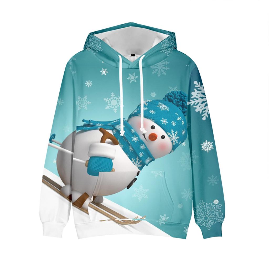 Рождественский модный принт, свободный мужской и женский свитер с капюшоном и длинными рукавами