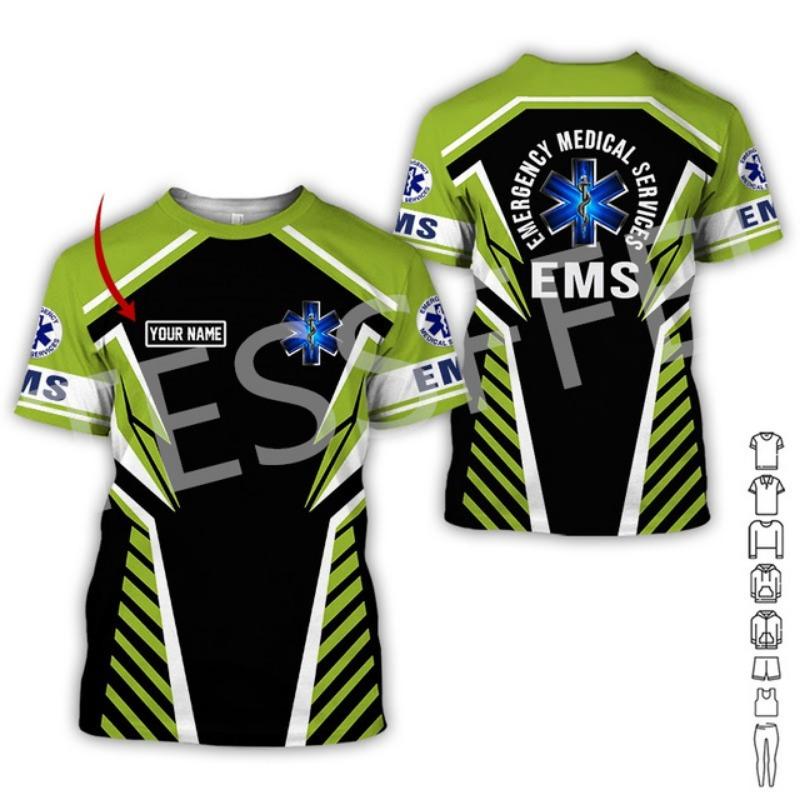 Индивидуальное имя Косплей EMS EMT Медицинский фельдшер Работник Татуировка 3DPrint Лето Harajuku Уличная одежда Короткие рукава Повседневные футболки X4