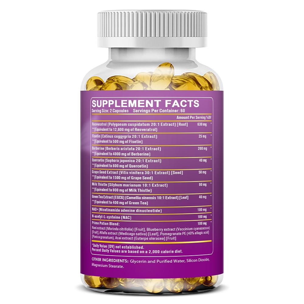 Kenofor Resveratrol Fisetin Berberine Quercetin Supplement 14-in-1, 21000mg Equivalent, with NAD+, NAC, Milk Thistle, Green Tea, Grape Seed, 120 Caps