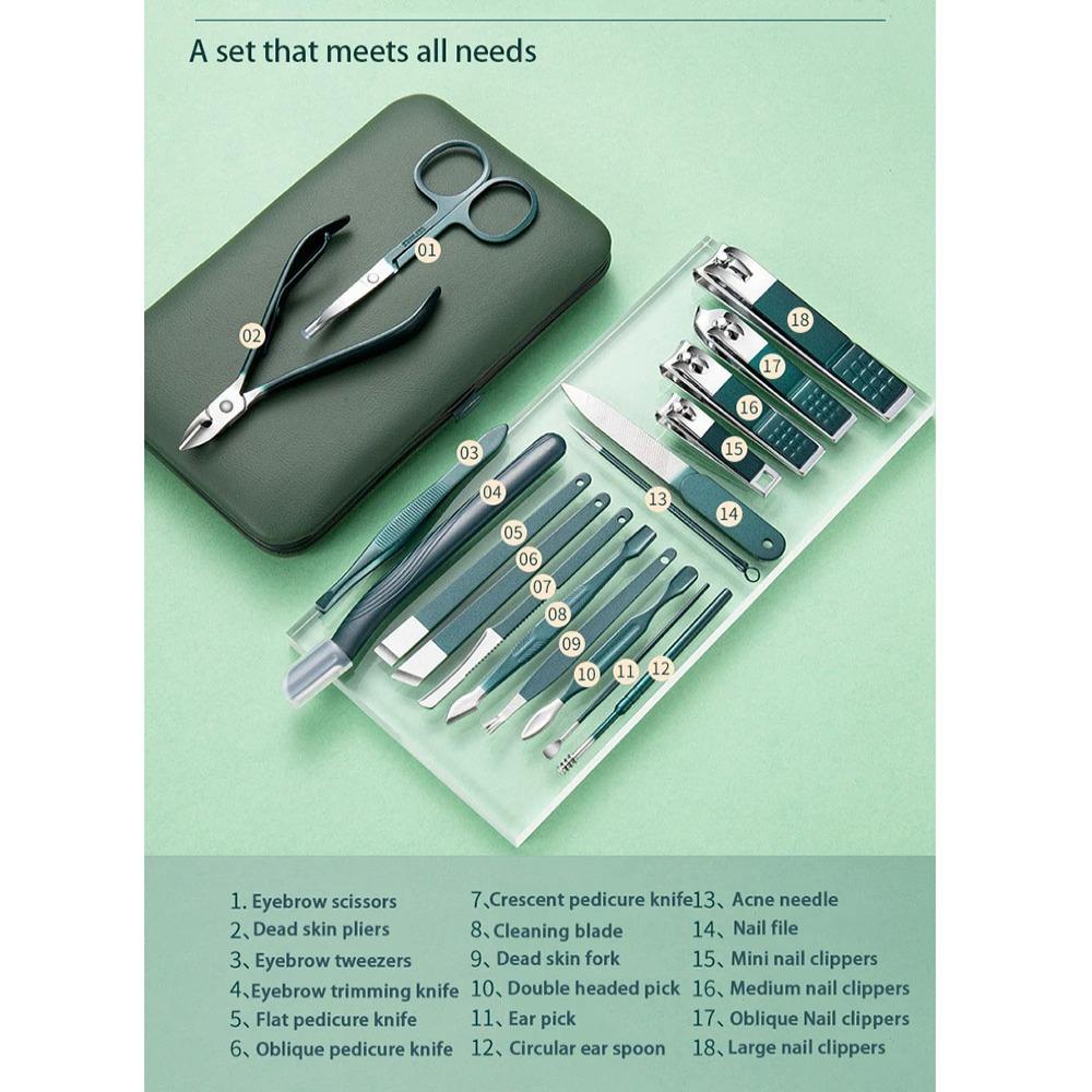 New Stainless Steel Nail Clipper Set Professional Green Grooming Tool Set Nail Care Kit