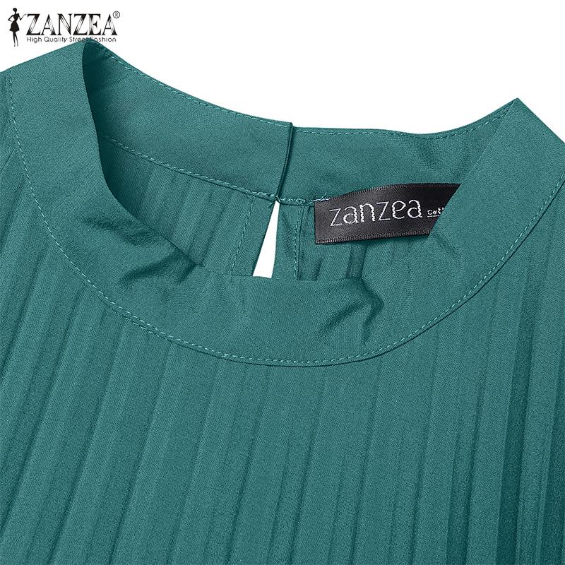ZANZEA Женское летнее повседневное однотонное свободное безрукавное плиссированное платье