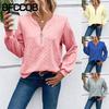 BFCCQB Women's Fashion Casual Solid Color Print Autumn Winter V-Neck Long Sleeve  Hoodie